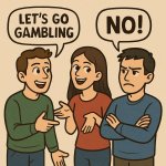 2 people saying the 3rd person to go gambling but 3rd person say