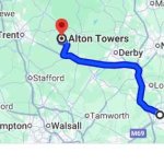 in a car is 1 hr and 25 min from leicester to alton towers