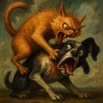 a cat attack a dog