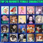 top 20 favorite female characters | THE LITTLE MERMAID | image tagged in top 20 favorite female characters,anime,video games,movies,cartoons,gotta be one of my favorite genders | made w/ Imgflip meme maker