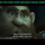 You're as beautiful as the day i lost you | WHEN YOU FIND YOUR MISSING PHONE CHARGER | image tagged in you're as beautiful as the day i lost you | made w/ Imgflip meme maker