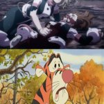 tigger sad over ochaco's death | OCHACO HAD DIED | image tagged in who crys over ochaco's death,tigger,sad anime moments,my hero academia,crossover memes,winnie the pooh | made w/ Imgflip meme maker