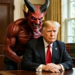 Satan whispering in Donald Trump's ear White House