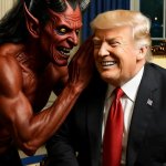 Satan whispering in Donald Trump's ear White House