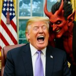 Satan whispering in Donald Trump's ear White House meme