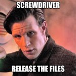 Release the files | SCREWDRIVER; RELEASE THE FILES | image tagged in the doctor sonic screwdriver | made w/ Imgflip meme maker