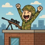 A sniper celebrating a kill on a roof meme
