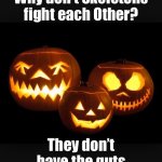 neewolloH | Why don’t Skeletons fight each Other? They don’t have the guts | image tagged in halloween | made w/ Imgflip meme maker
