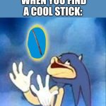 The perfect stick! | WHEN YOU FIND A COOL STICK: | image tagged in derp sonic | made w/ Imgflip meme maker