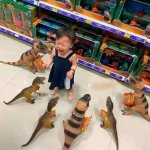 kid being attack my dino toys