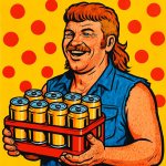 Redneck with mullet, with 10 beers ready to party on a friday ni