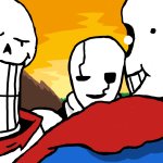 hand on shoulder but it's sans, papyrus, and gaster