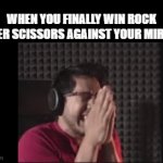 I Won After 100 Tries | WHEN YOU FINALLY WIN ROCK PAPER SCISSORS AGAINST YOUR MIRROR | image tagged in gifs,memes,rock paper scissors,mirror,winner,spooktober | made w/ Imgflip video-to-gif maker