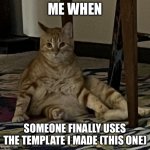 Plz | ME WHEN; SOMEONE FINALLY USES THE TEMPLATE I MADE (THIS ONE) | image tagged in surprised orange cat | made w/ Imgflip meme maker