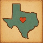 State of Texas with a small red heart in the center