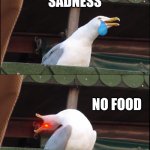 It's true..,right? | ANXEINTY; SADNESS; NO FOOD; WELL THAT ALL EQUALS DEPRESSION | image tagged in memes,inhaling seagull,depression,anxiety | made w/ Imgflip meme maker