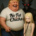 Donald Trump Satan laughing pile of gold girl on leash