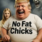 Donald Trump Satan laughing pile of gold girl on leash