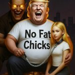 Donald Trump Satan laughing pile of gold girl on leash