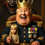 Donald Trump Satan laughing toy soldiers girl on leash