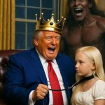 Donald Trump Satan laughing oval office girl on leash