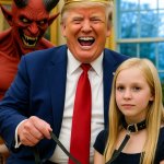 Donald Trump Satan laughing oval office girl on leash