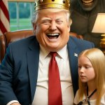 Donald Trump Satan laughing toy soldiers girl on leash