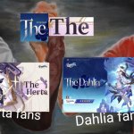 The | Herta fans; Dahlia fans | image tagged in memes,epic handshake | made w/ Imgflip meme maker