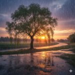 Willow tree in the rain