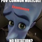 Enentiomere meme | POV: COMMON MOLECULE; Enantiomere; NO ROTATION? | image tagged in megamind no b,chemistry,hard | made w/ Imgflip meme maker