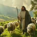 Shepherd leading sheep template