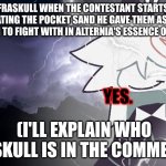 POCKET SAND! | FRASKULL WHEN THE CONTESTANT STARTS EATING THE POCKET SAND HE GAVE THEM AS A WEAPON TO FIGHT WITH IN ALTERNIA'S ESSENCE OF CHAOS; YES. (I'LL EXPLAIN WHO FRASKULL IS IN THE COMMENTS) | image tagged in oliver with lightning strikes,bro,lol,pocket,sand | made w/ Imgflip meme maker