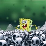 SpongeBob walking through bones