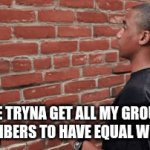 bru | ME TRYNA GET ALL MY GROUP MEMBERS TO HAVE EQUAL WORK | image tagged in gifs,philosoraptor | made w/ Imgflip video-to-gif maker