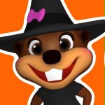 Betty the beaver wearing a witch costume