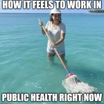 Mopping the ocean | HOW IT FEELS TO WORK IN; PUBLIC HEALTH RIGHT NOW | image tagged in mopping the ocean | made w/ Imgflip meme maker