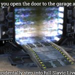 Slavic Quantum Gateway | When you open the door to the garage at 3AM; And accidentally step into full Slavic Live mode | image tagged in slavic quantum gateway,slavic lives matter,slavic supreme commander | made w/ Imgflip meme maker