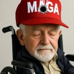 Old elderly man MAGA hat bullet hole smoking