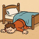 Person face planted on ground half out of bed