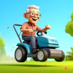 Happy Man Cutting Grass Cartoon