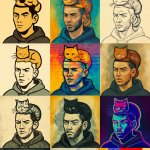 Eminem with a cat laying on his head