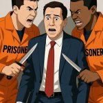 Prisoners menacing a Republican man knives