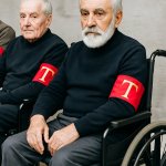 Trump MAGA armbands "T" red authoritarian old men wheelchair