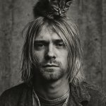 Kurt Cobain with a kitten on his head