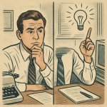 Pondering office worker / Ah ha moment