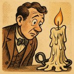 A man looking at melting wachs