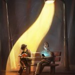 light shining on guy reading book meme template