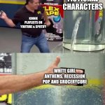 Had to Redo a Meme of Mine from Months Ago | FICTIONAL CHARACTERS; KINNIE PLAYLISTS ON YOUTUBE & SPOTIFY; WHITE GIRL ANTHEMS, RECESSION POP, AND GROCERYCORE | image tagged in flex tape,memes,music,pop music,anime,fandom | made w/ Imgflip meme maker