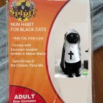 Spirit Halloween | NUN HABIT FOR BLACK CATS; - Holy Cat, Holy Luck; - Comes with Exorcism booklet written in Meow Meow; - Saint Kit Kat of the Chicken  Party Mix | image tagged in spirit halloween | made w/ Imgflip meme maker
