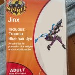 Day 339 of Arcane memes until the next season/series comes out. | Jinx; Includes:
Trauma; Blue hair dye; Arrest order for possesion of a minigun and a rocket luancher | image tagged in spirit halloween,arcane | made w/ Imgflip meme maker